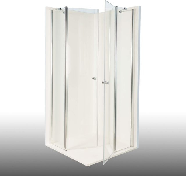 Dusbad Vital 2 Eckdusche mit zweiteiliger Pendeltür an Festteil, transparent, Silber, B/T: 1150 x 975 mm - Bild 2