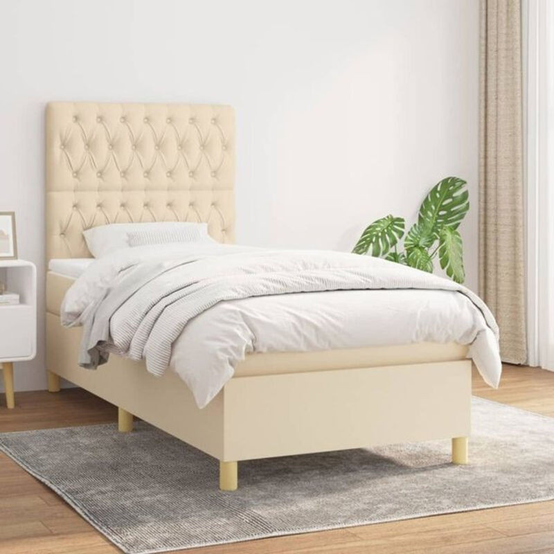Vidaxl Boxspringbett mit Matratze in Beige aus Stoff, B/B: 90 x 190 cm - Bild 1
