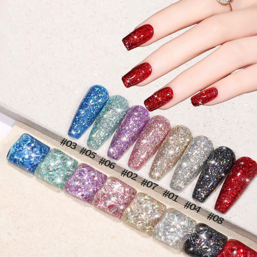 MISS SHAKA Nagellack Gel, Glitzer-Pailletten, 8 x 10 ml, Glänzend - Bild 1