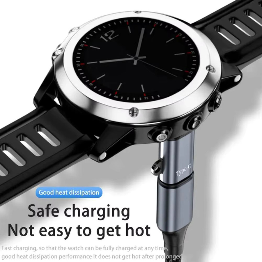 USB-C Ladegerät Adapter für Garmin Fenix 7 7X 5S 6 6X 6S PRO Smartwatch in Schwarz und Rot - Bild 2