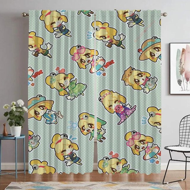 Animal Crossing Elegante Tüll-Vorhänge für Wohnzimmer und Schlafzimmer, 2er-Set, Blau, Breite: 50 cm, Höhe: 70 cm - Bild 1