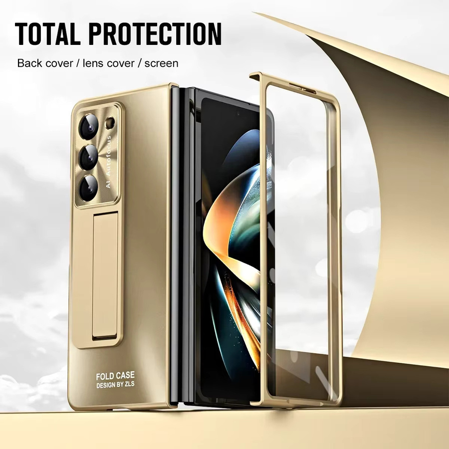 Stoßfeste Ständerabdeckung mit Beschichtungsscharnier und mattem Full Screen Protector für Samsung Galaxy Z Fold 6 5 4 3 5G in Gold - Bild 2