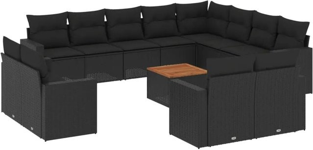 vidaXL 13-teilige Garten-Sofagarnitur aus Polyrattan mit Kissen in Schwarz - Bild 1