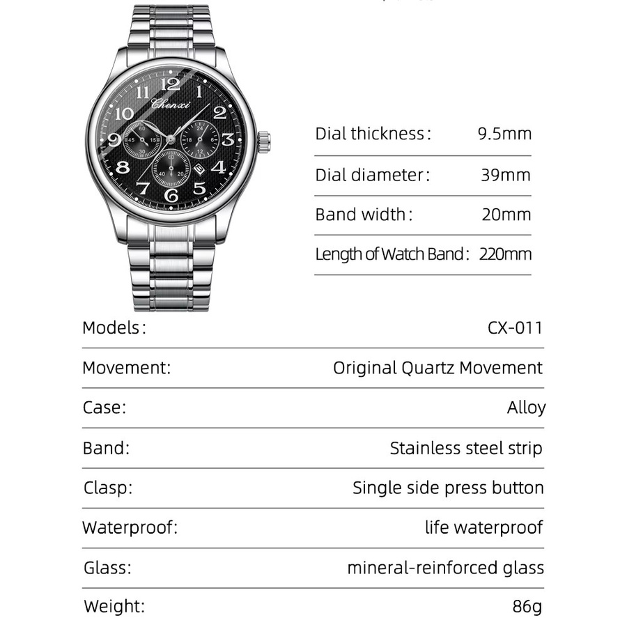 CHENXI Armbanduhr Edelstahl, Quarz, Silber, Herren - Bild 4
