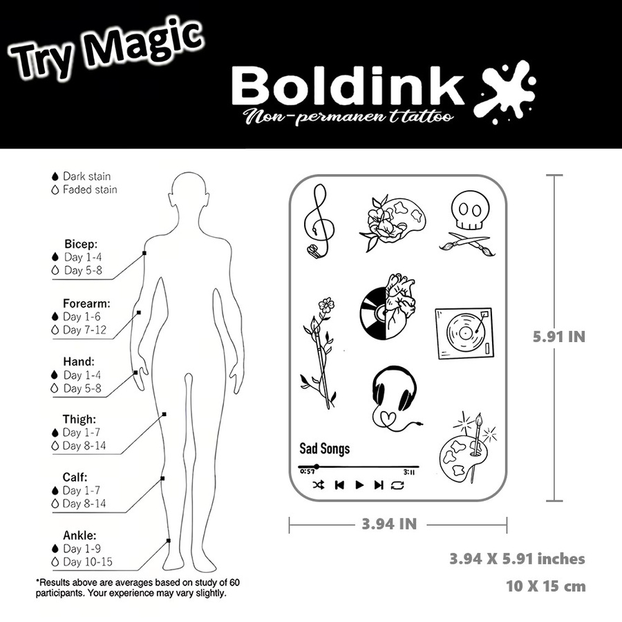 BOLDINK Tattoo-Aufkleber, Musik-Thema, Unisex - Bild 3