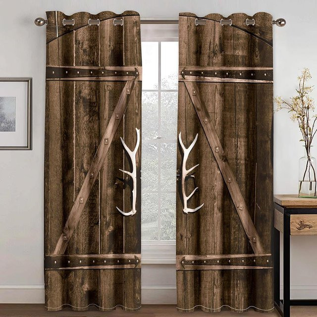 Rustikale Vorhänge im Vintage Holzscheunentor-Design für dein Zuhause, 2 Paneele, Braun, B: 100 cm, H: 130 cm - Bild 1