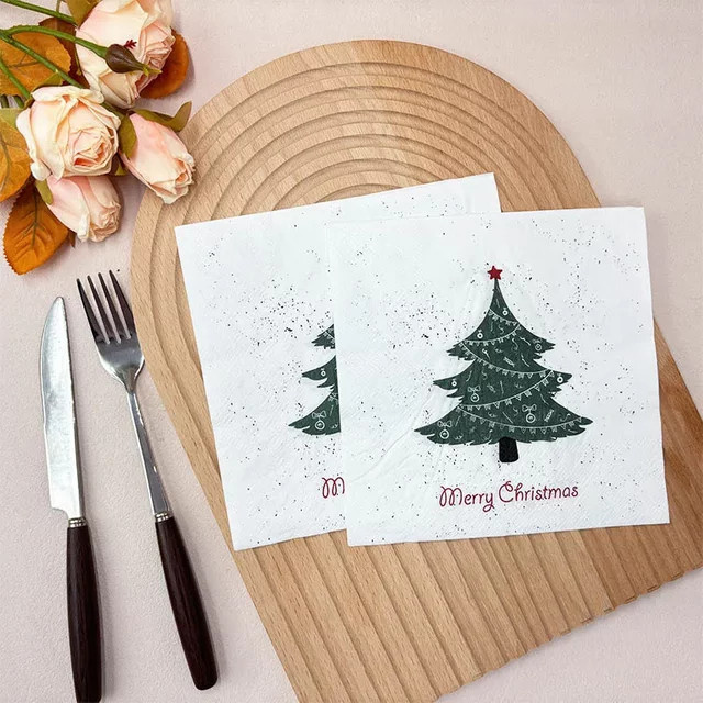GUANYAO Weihnachts Servietten mit Weihnachtbaum-Motiv, 20 Stück, Weiß, Durchmesser: 33 cm - Bild 1