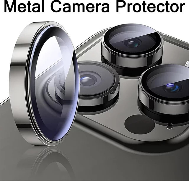 Kameraobjektivschutz aus gehärtetem 9H Glas mit Metallring für Apple iPhone 16 15 14 13 12 Pro Max Mini Plus in Schwarz - Bild 1