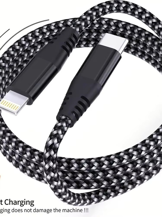 LAIHONEN USB-C zu Lightning Kabel 20W mit Nylon-Ummantelung für iPhone und iPad, Schwarz/Grau, Länge: 3 m - Bild 7