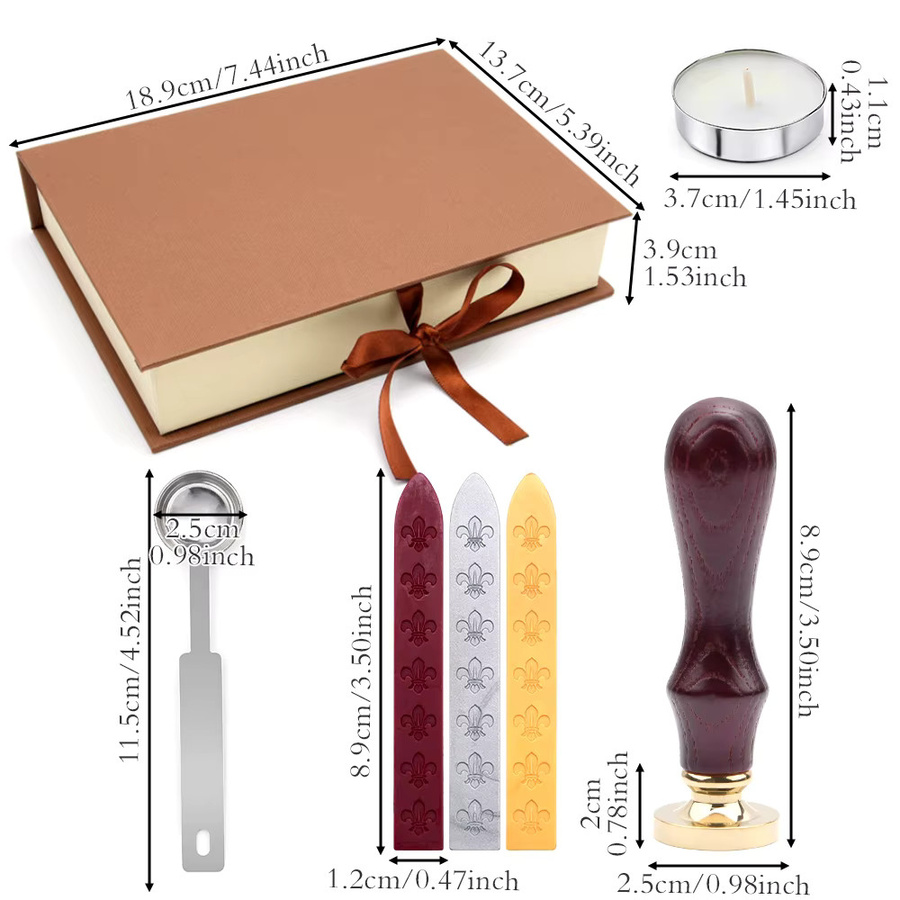 7-teiliges Wachssiegel-Set in Multicolour mit Messingkopf, Wachsstift, Schmelzlöffel und Teewachs für DIY Dekorationen von Hochzeitseinladungen, Umschlägen und Geburtstagskarten - Bild 3