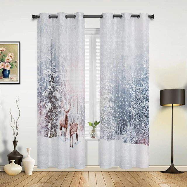 Winter Schneeberg Morgenlandschaft Vorhang für Wohnzimmer und Schlafzimmer, Weiß, Breite: 135 cm, Höhe: 60 cm - Bild 1
