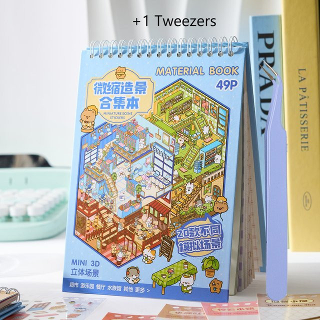 Mr.Paper Miniatur-Business-Stadt-Diorama 3D-Aufkleberbuch mit Pinzetten-Set für DIY-Szenen und Mikro-Landschaften, Mehrfarbig - Bild 1