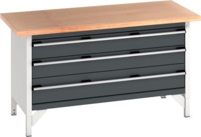 Bott Kastenwerkbank cubio mit Buche-Multiplexplatte und Stahlgestell, grau/anthrazit, B: 150 cm, T: 75 cm, H: 84 cm - Bild 1