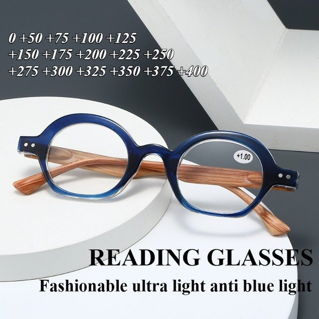Lesebrille, rund, Vollrand, Holzmaserungimitat, blau, Unisex - Bild 1