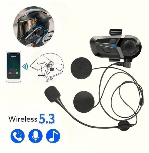 KIHOUS Bluetooth Motorrad Helm Headset Wasserdicht mit Freisprecheinrichtung und Musikplayer in Schwarz - Bild 1