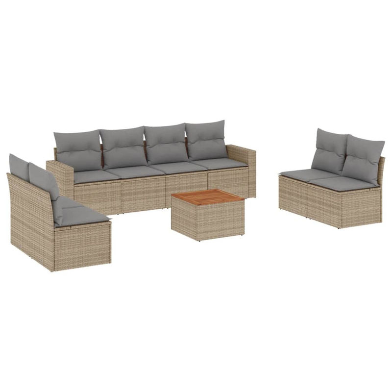 Vidaxl Gartenmöbel-Set mit 9 Teilen und Kissen aus Rattan und Holz in Beige und Grau - Bild 4