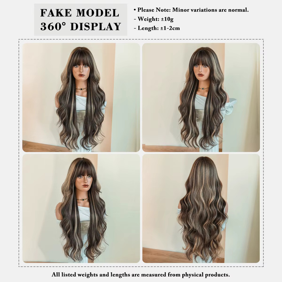 7JHH WIGS Perücke, Lange Wasserwellen, Braun mit Blonden Highlights, Damen - Bild 3