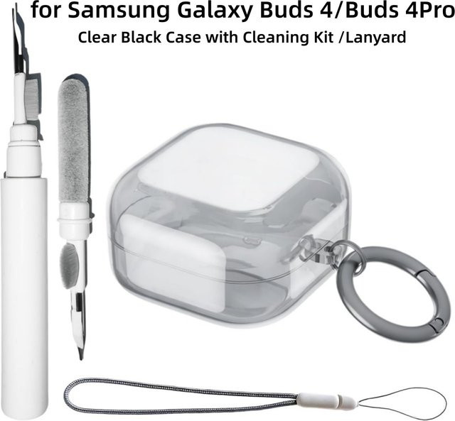 Transparente TPU Schutzhülle für Samsung Galaxy Buds 4/4 Pro inklusive Reinigungsset, Schlüsselanhänger und Lanyard - Bild 1