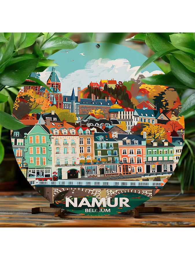 Potdemiel Namur Belgium Vintage Art Rundes Metallschild Wanddekoration Multicolor Durchmesser: 20 cm - Bild 5