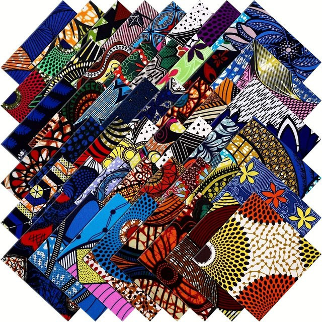 WENYUYA Patchwork Stoff Set aus mehrfarbigem afrikanischem Stoff, quadratisch, B/B/B: 10,2 x 10,2 x 10,2 cm - Bild 1