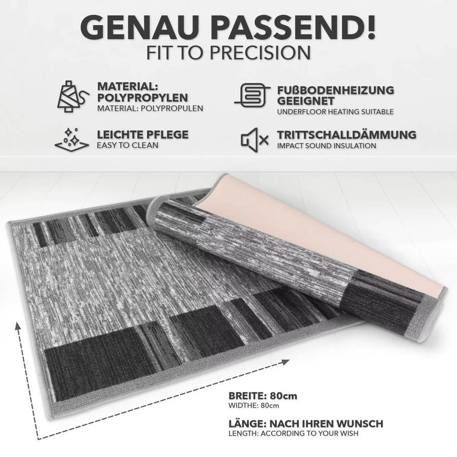Teppichläufer Navona von FLOORDIREKT für Küche und Flur, rutschhemmend mit Gummirücken, Anthrazit & Beige - Bild 2