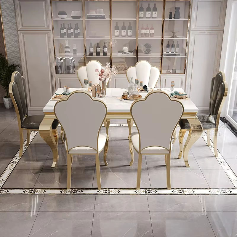 DUTRIEUX Luxus-Esstisch aus weißem Marmor mit Gold- und Silberdetails in rechteckigem Design - Bild 3