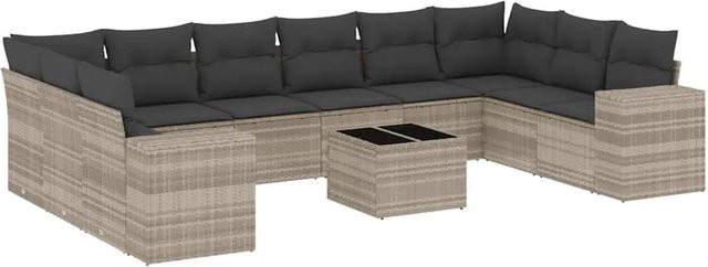 vidaXL 11-teilige Garten-Sofagarnitur aus Poly-Rattan mit Kissen in Hellgrau - Bild 1