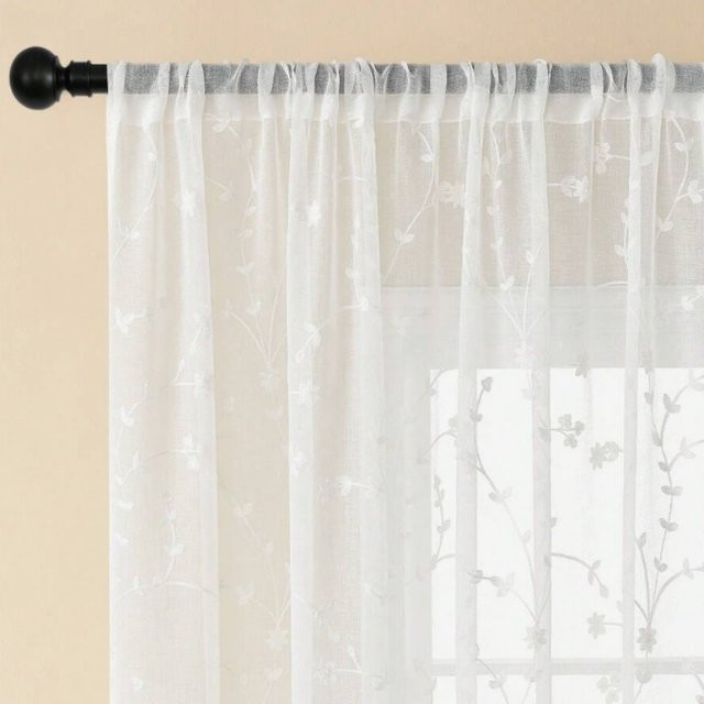 CENTURyMiG Jacquard-Vorhang mit floralem Rebemuster in Weiß, transparent, Breite: 130 cm, Höhe: 100 cm - Bild 1