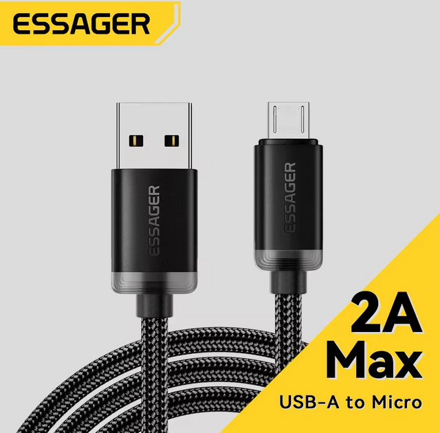 Essager Micro-USB-Schnellladekabel 2A in Schwarz, Länge: 3 m - Bild 1