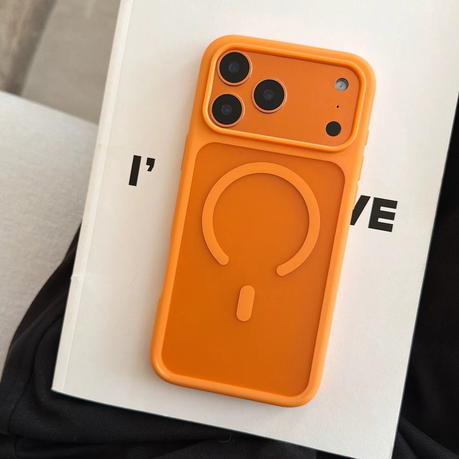 Matte stoßfeste MagSafe Handyhülle von NYFundas für iPhone 17 Pro Max, Air, 16 Plus, 15, 14, 13, 12 in Blau und Orange - Bild 2