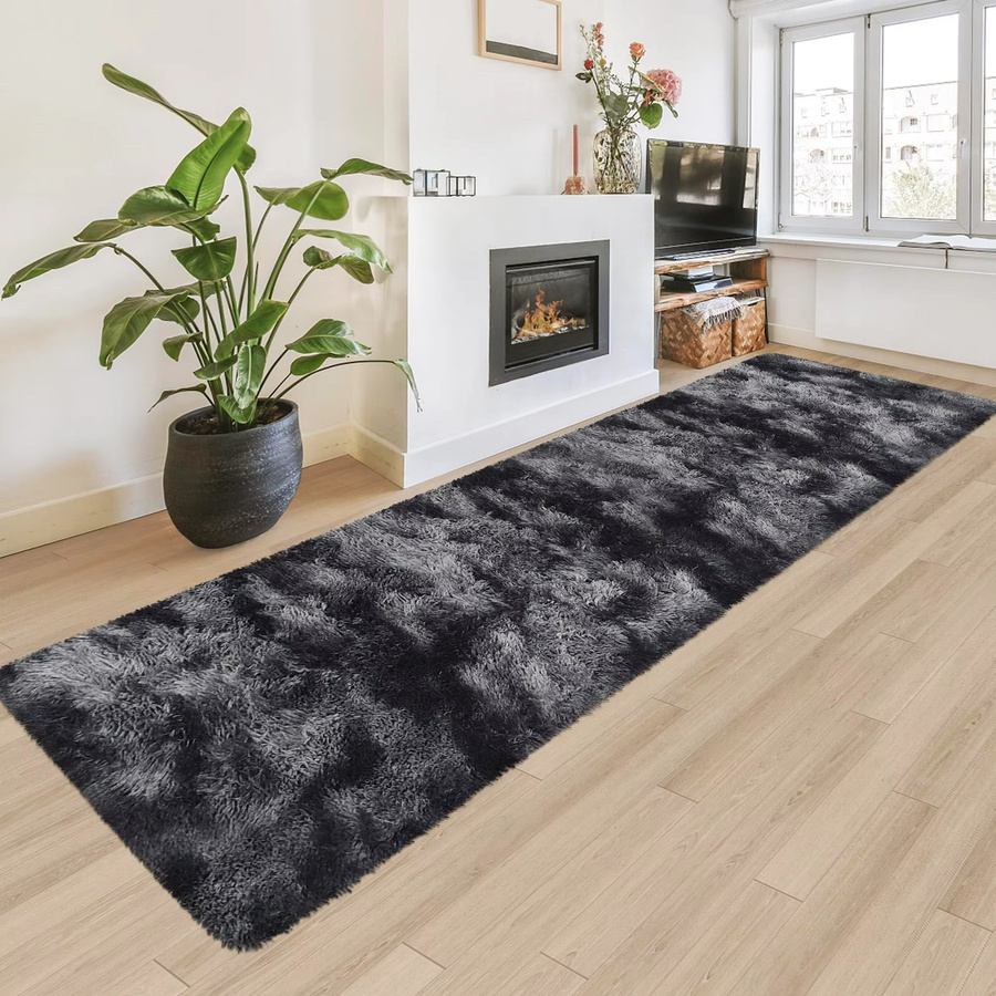 VIKAMA Tie-Dye Plüsch-Flurteppich in Multicolour (Lila/Grau), weicher und waschbarer Wohnzimmerteppich mit rutschfester Unterseite, Rechteckig - Bild 2