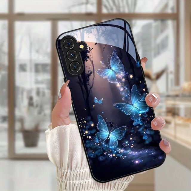 Ojeleye Schmetterling Handyhülle für Samsung Galaxy S24 S25 S26 Ultra S26 Plus S22 S21 S20 FE S23 Hartschalen-Schutzhülle aus Glas in Multicolour - Bild 1