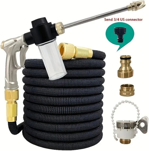 Flexible Erweiterbare Gartenschlauch-Spritzpistole mit Hochdruck-Düse und langer Stange in Schwarz - Bild 1