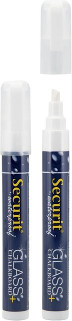 Securit 2er-Set Flüssigkreidestifte Waterproof mit Keilspitze in Weiß - Bild 1