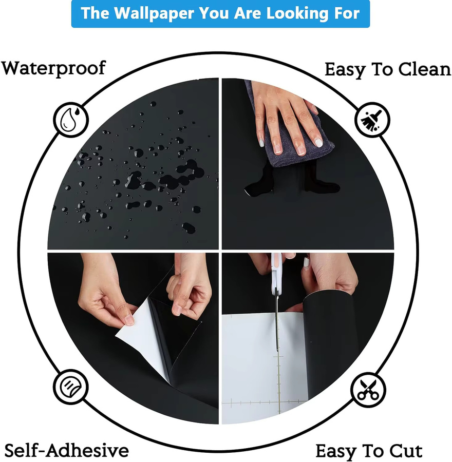 Wasserdichte selbstklebende Vinylfolie von Improvem als Tapete und Wandaufkleber für Badezimmer, Küche und Möbel zur modernen Raumdekoration - Bild 2