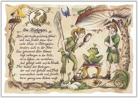 Zunftbild Biologe als Grafik auf Antikpapier im A4-Format, mehrfarbig - Bild 1