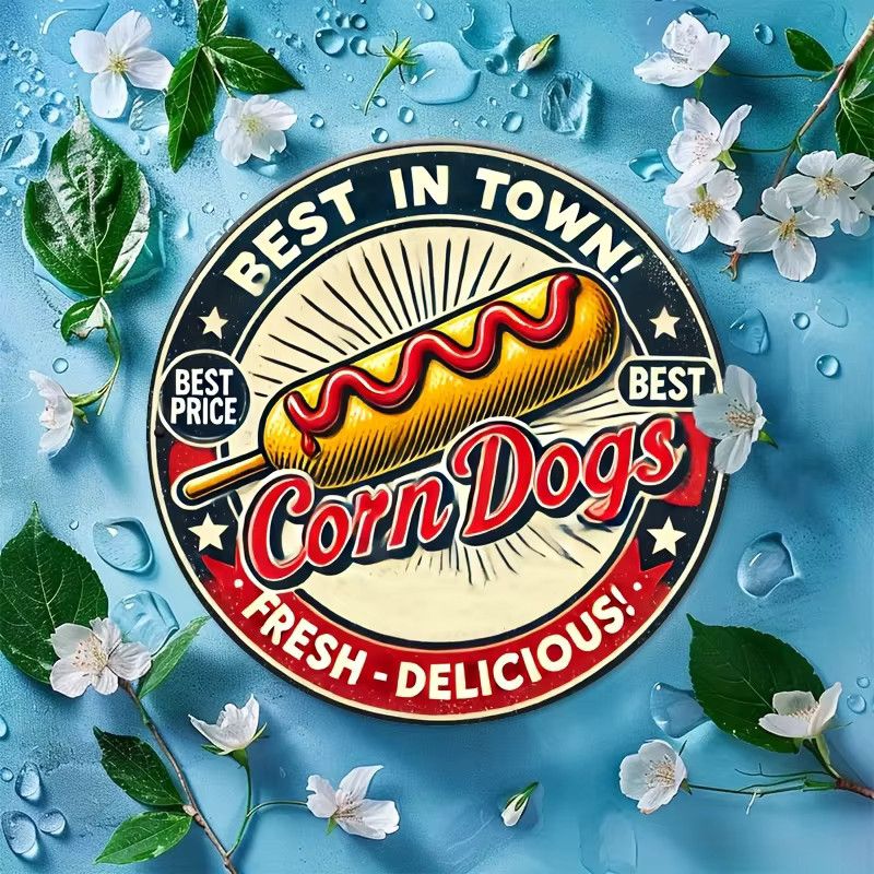 Vintage Corn-Dogs Blechschild von Potdemiel – Retro Fast-Food Wanddekoration aus Aluminium, B/B: 20,3 x 20,3 cm - Bild 3