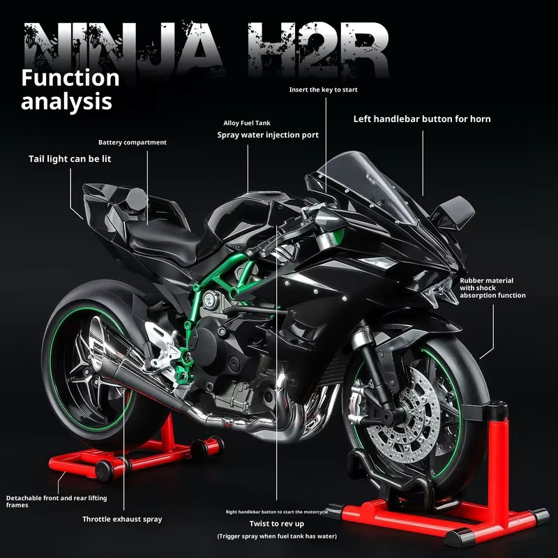 WELLY Kawasaki Ninja H2R, Motorrad aus Legierung, Maßstab 1:9, Schwarz - Bild 4