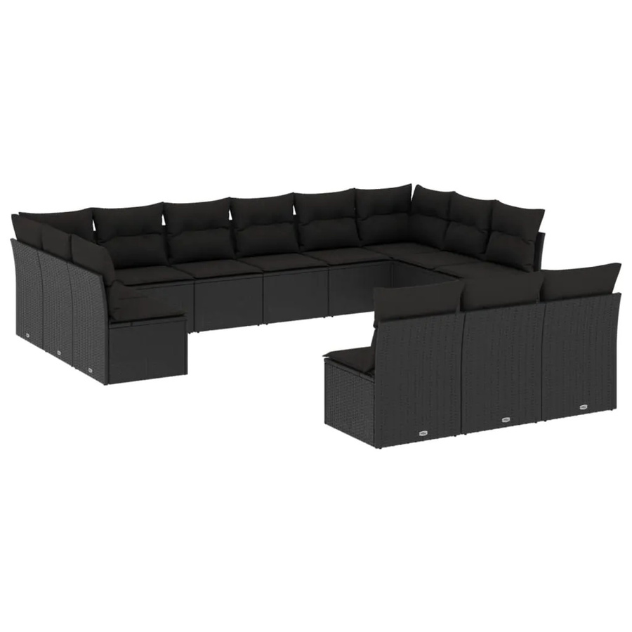 vidaXL 13-tlg. Garten-Sofagarnitur in L-Form aus Polyrattan mit Kissen und Stauraum, Schwarz - Bild 2
