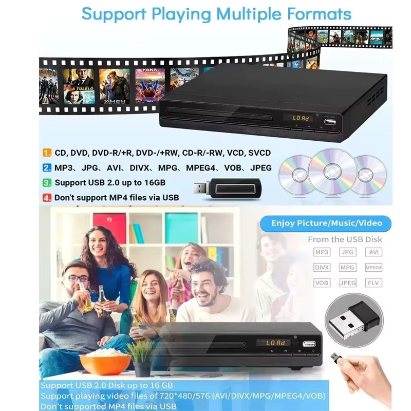 Luxuglow Full HD DVD-Player mit Fernbedienung und HDMI, Multimedia VCD und CD Player in Schwarz - Bild 2