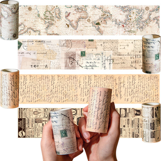 XJM Vintage Washi Tape selbstklebend für Tagebuch, Collage und DIY-Bastelarbeiten - Bild 1