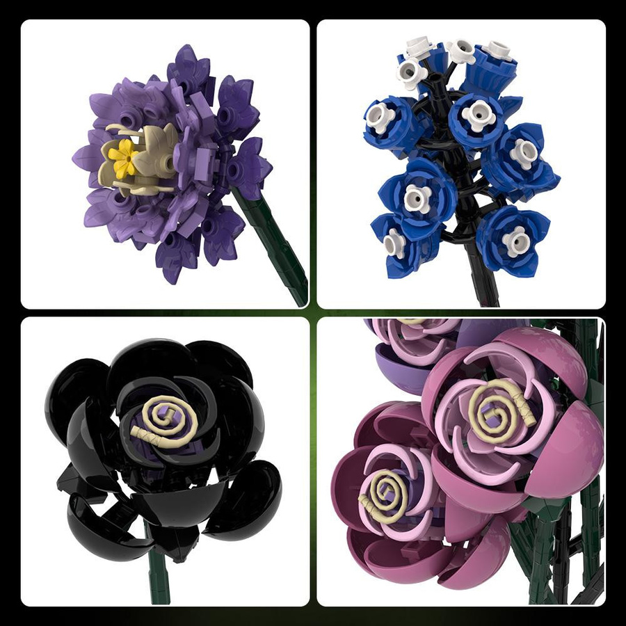 Gobricks Botanisches Baustein-Set Lila Rose Gotische Dekoration Blumenstrauß - Bild 3