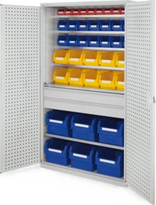 Kappes Grossraumschrank mit 32 Lochplattentüren aus Stahl in Grau und Weiss, H: 195,0 cm, B: 113,0 cm, T: 59,0 cm - Bild 1