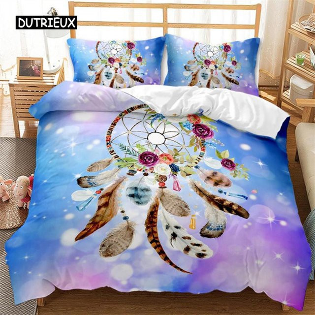 Bettwäscheset Traumfänger mit Blumen und Federn in Blau von Binchi Outdoor Product aus Mikrofaser, B/H: 135 x 200 cm - Bild 1