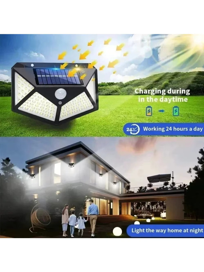 Heinast Solar-Wandlampe mit 100 LED und PIR-Bewegungssensor, moderne Solarleuchte für Garten und Hof, Schwarz - Bild 7