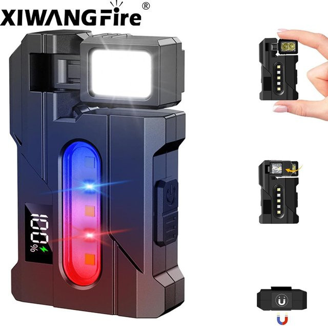 XIWANGFIRE EDC-Taschenlampe in Schwarz mit 900 Lumen, USB wiederaufladbar, Dual-Licht mit 7 Modi, Magnet und Clip für Notfälle - Bild 1