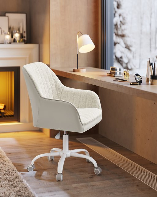SONGMICS Drehstuhl als Bürostuhl mit Sherpa und Kunstleder in Grau-Weiß, höhenverstellbar mit Schaumstoffpolsterung und Rollen - Bild 1