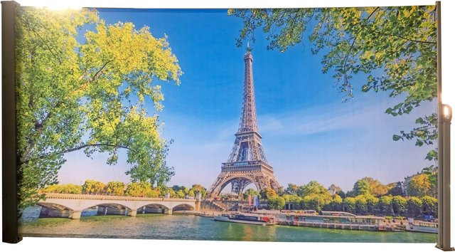 Garden Pleasure Seitenmarkise Motiv Paris in Schwarz mit Federrolle, Breite: 300 cm - Bild 1