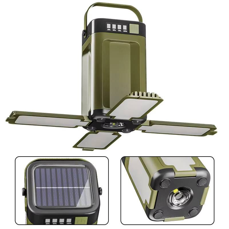 XIWANGFIRE Solarbetriebene Tragbare Campinglampe mit 2000mAh Powerbank, Faltbare Hängezeltlampe mit Intelligentem Display in Grün und Weiß - Bild 6