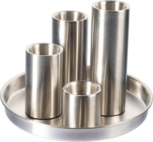 5-teiliges Kerzenteller-Set Viva Domo aus Edelstahl in Silber für Tealights und Stabkerzen - Bild 1